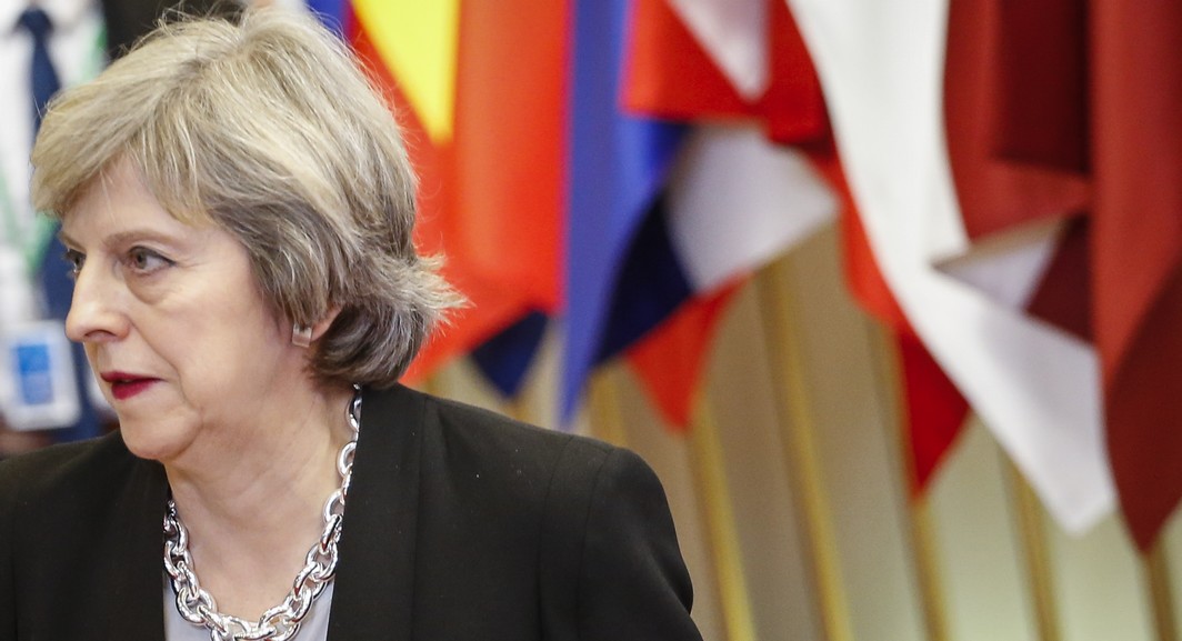 British Prime Minister Theresa May leaves an EU summit meeting, Thursday 15 December 2016, at the European Union headquarters in Brussels. BELGA PHOTO THIERRY ROGE