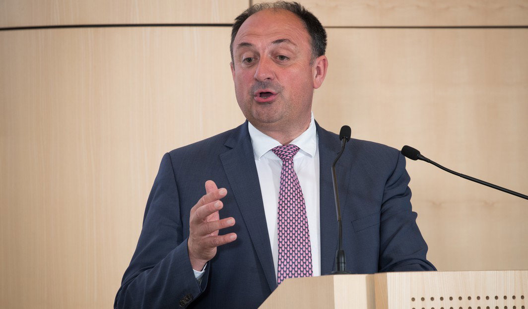 Minister of SMEs, Entrepreneurs, Agriculture and Social Integration Willy Borsus delivers a speech at an event of Federation of Enterprises in Belgium (FEB / VBO), in Brussels, on Tuesday 16 May 2017. BELGA PHOTO BENOIT DOPPAGNE