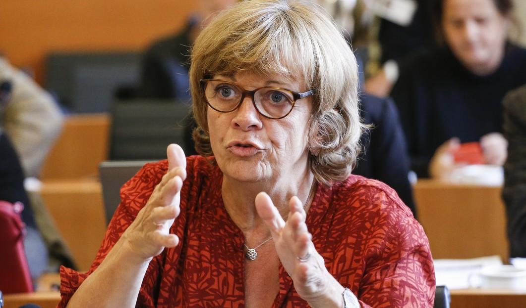 Ecolo's Isabelle Durant pictured during a session of the commission on European Affairs of the parliament of Brussels Region in Brussels, Monday 24 October 2016. The CETA agreement between Europe and the Canada will be discused. BELGA PHOTO THIERRY ROGE
