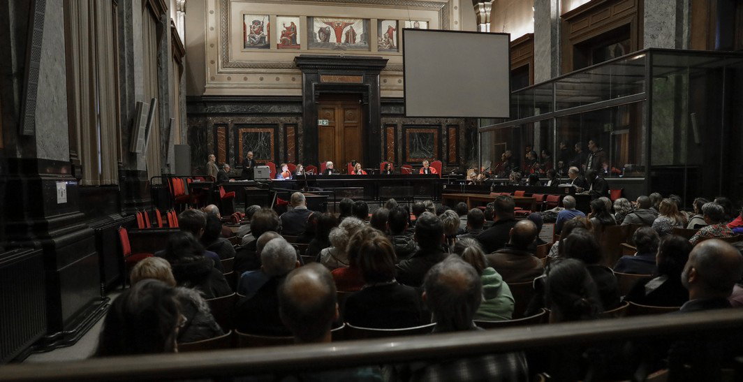 Illustration picture shows the jury composition before the start of the assize trial of David Dupuis, Stephan Picron and Mousa Touili before the assize court of Brussels Capital for the murder of Robert Dupuis (58) on June 10th 2011 in Etterbeek, on Monday 06 March 2017, in Brussels. David Dupuis, son of the victim is accused of ordering his father's murder. BELGA PHOTO THIERRY ROGE