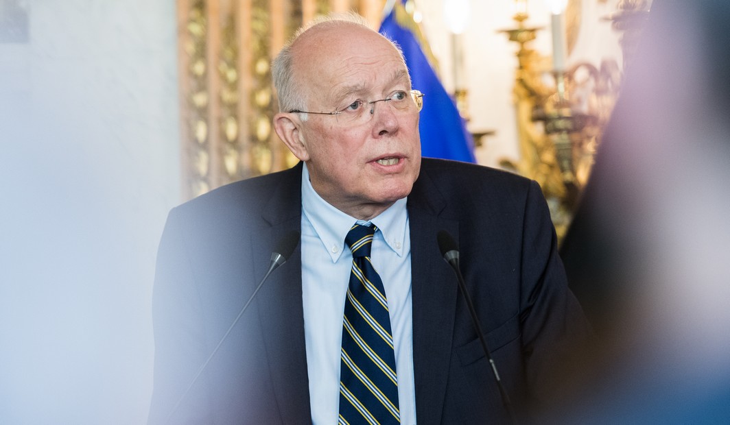 Brussels parliament chairman Charles Picque delivers a speech at the official reception on the occasion of the 'Fete de l'Iris - Irisfeest', celebration day of the Brussels region, in Brussels, Saturday 06 May 2017. BELGA PHOTO LAURIE DIEFFEMBACQ