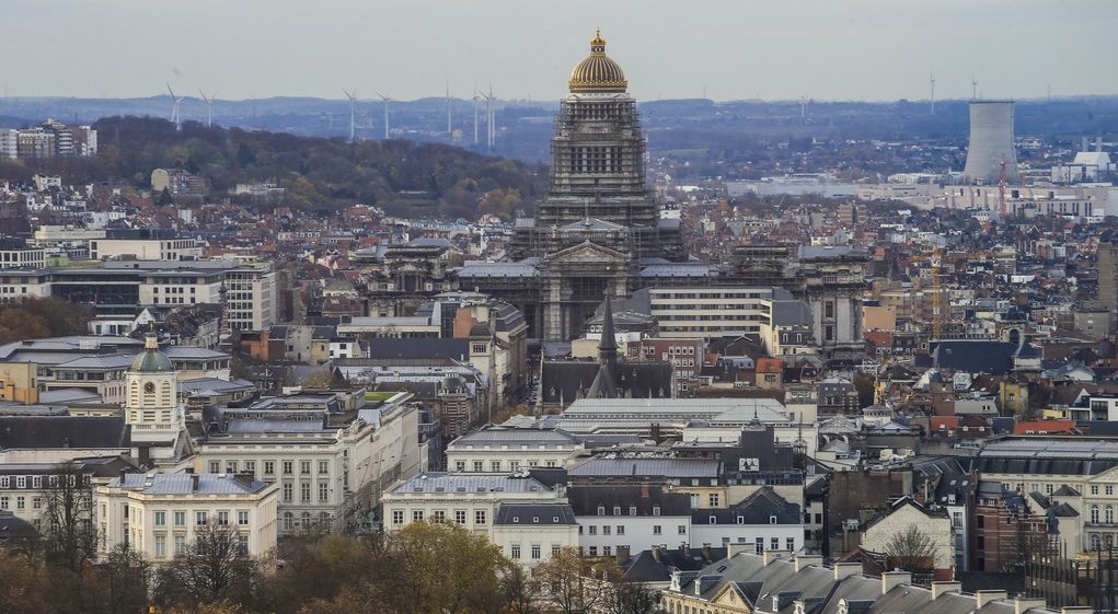Illustration picture shows an aerial view on Brussels, with the Justitiepaleis - Palais de Justice - Palace of Justice, Monday 21 November 2016. BELGA PHOTO THIERRY ROGE
