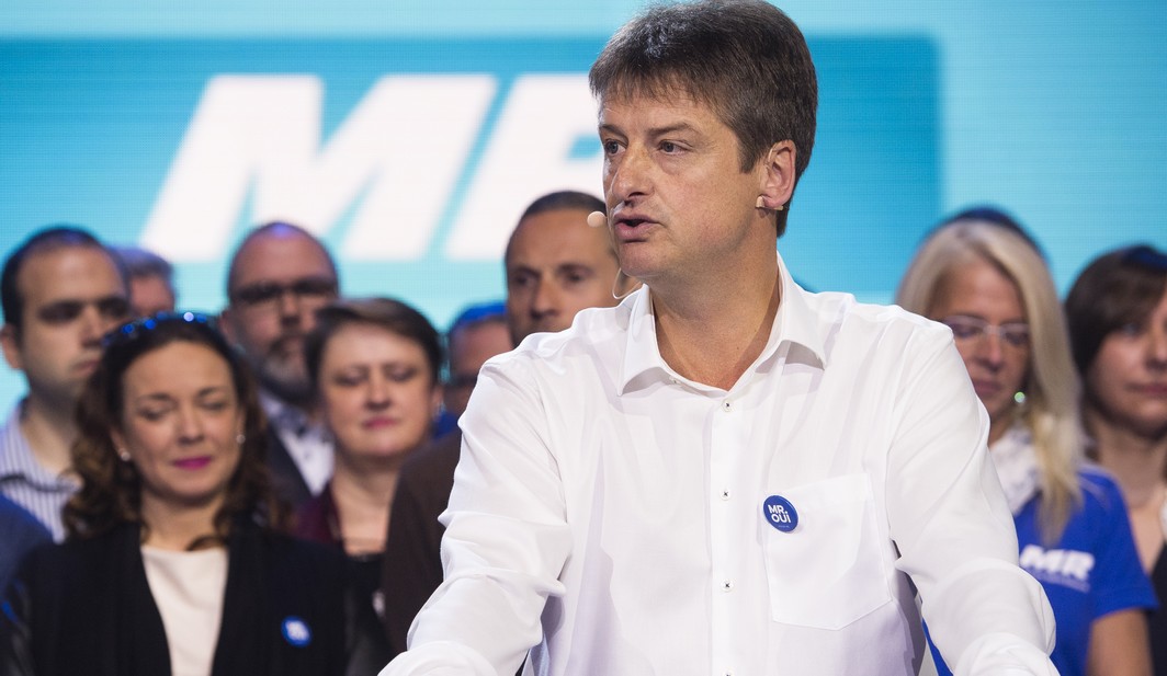 MR chairman Olivier Chastel delivers a speech at the meeting of MR, French-speaking liberals in Court-Saint-Etienne, on the first of May, Labour Day, the International Workers' Day, Monday 01 May 2017. BELGA PHOTO LAURIE DIEFFEMBACQ