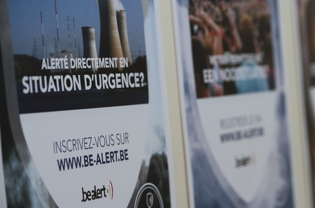 Illustration picture shows a press conference to present 'BE-ALERT', an alarm system serving the Belgian people and authorities which is currently operating 24/24 hours and 7/7 days for the whole country, Tuesday 13 June 2017, in Waterloo. BELGA PHOTO LAURIE DIEFFEMBACQ