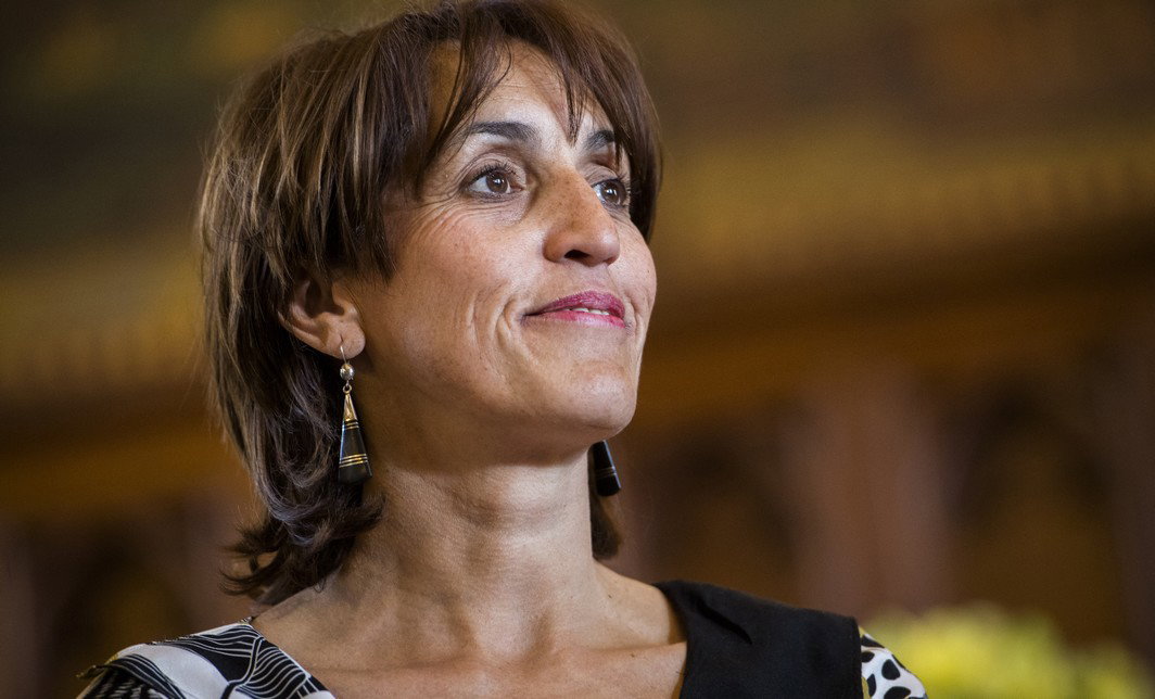 Brussels alderwoman Faouzia Hariche pictured during a press conference after a meeting of the Brussels' aldermen regarding the resignation of Mayor Mayeur, Friday 09 June 2017 at the Brussels city hall. Brussels Mayor Mayeur accepted general fees for attending meetings of the Samusocial, a non-profit organisation to help the homeless in the capital. Brussels alderman Close will succeed Mayeur. BELGA PHOTO LAURIE DIEFFEMBACQ