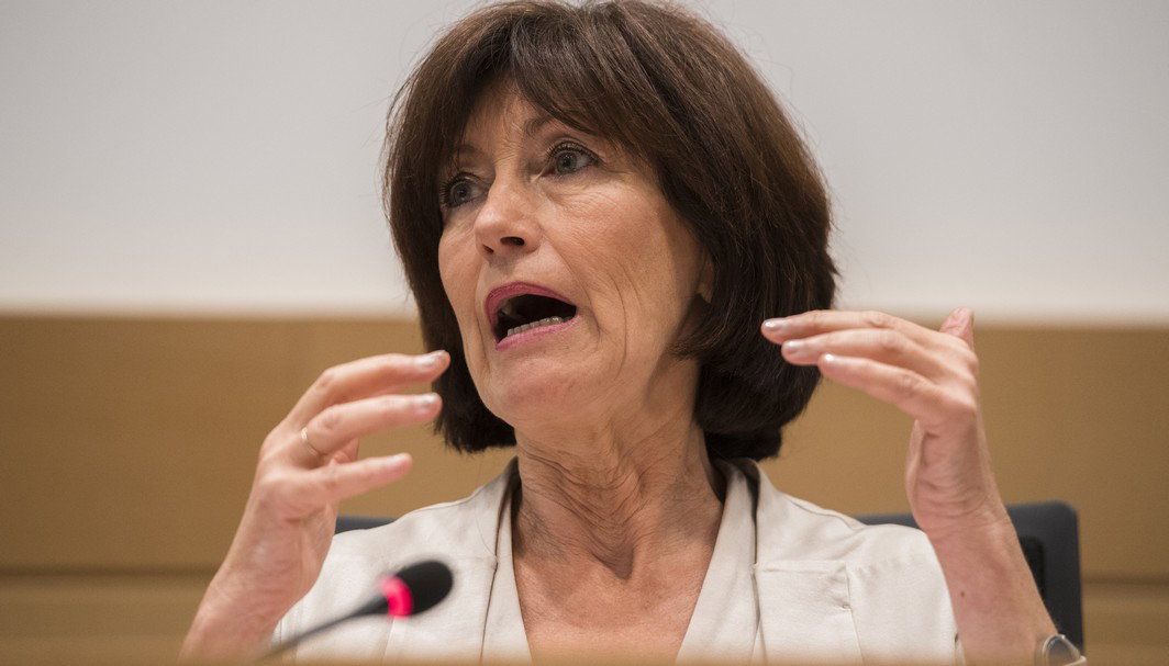 PS' head of group, Laurette Onkelinx pictured during a press conference to present the recommendations of the parliamentary inquiry commission for the March 22nd Brussels terror attacks on the 'security architecture', at the federal parliament, in Brussels, Thursday 08 June 2017. BELGA PHOTO LAURIE DIEFFEMBACQ
