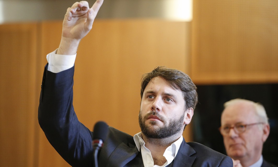 DeFI's Fabian Maingain pictured during a session of the commission on European Affairs of the parliament of Brussels Region in Brussels, Monday 24 October 2016. The CETA agreement between Europe and the Canada will be discused. BELGA PHOTO THIERRY ROGE
