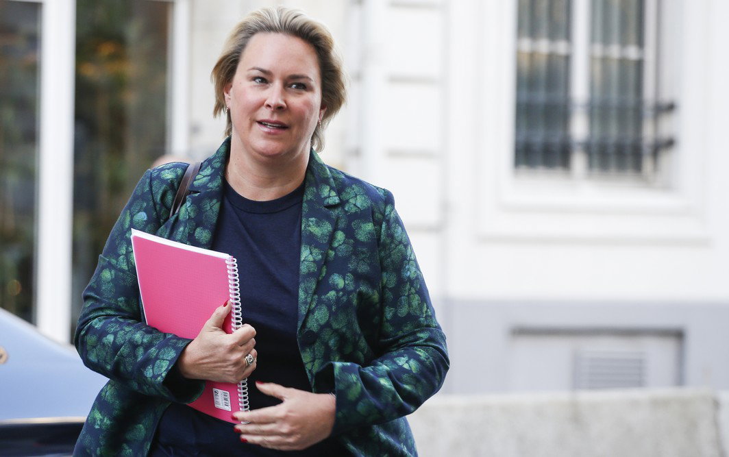 Brussels region Minister of Housing, Quality of life, Environmental Maintenance, Energy, Water Policy and Agriculture Celine Fremault arrives for an extraordinary meeting of the consultative committee with ministers of the Federal government, the regional governments and the community governments, on the stability program, in Brussels, Wednesday 19 April 2017. This meeting with the different governments is called when matters involving multiple levels are discussed.