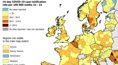Coronavirus Carte ECDC Europe - Capture 21082020