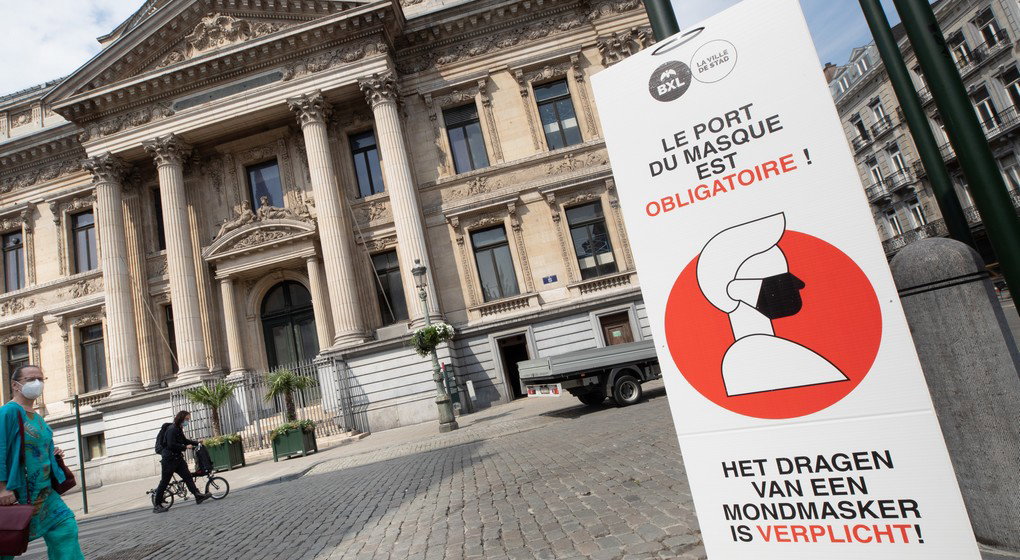 Port du masque obligatoire Panneau Ville de Bruxelles - Belga Benoit Doppagne
