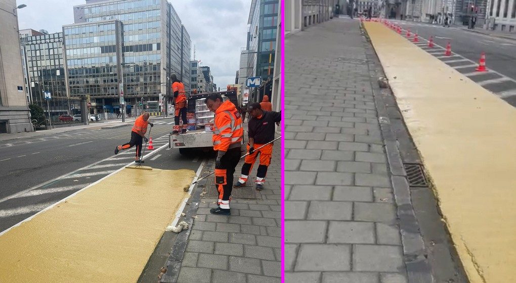 Pistes cyclables Ocre - Rue de la Loi - Twitter Dimitri Strobbe