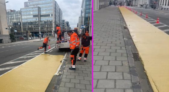 Pistes cyclables Ocre - Rue de la Loi - Twitter Dimitri Strobbe