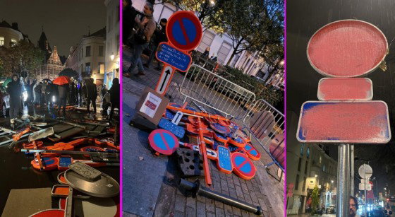 Démontage Panneaux de Signalisation Good Move Cage aux Ours Schaerbeek - Photos Facebook Comité Non au plan Good Move