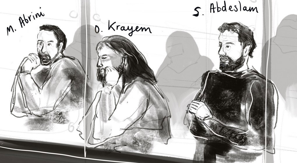 Mohamed Abrini Osama Krayem Salah Abdeslam - Procès Attentat de Bruxelles 22 mars 2016 - Belga Janne Van Woensel Kooy