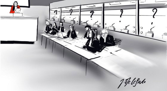 Procès des attentats de Bruxelles 22 mars 2016 - Box des accusés vide - Belga Jonathan De Cesare