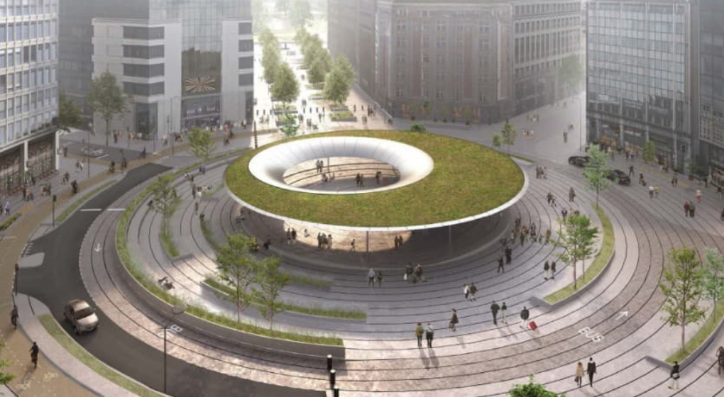 travaux au rond-point Schuman